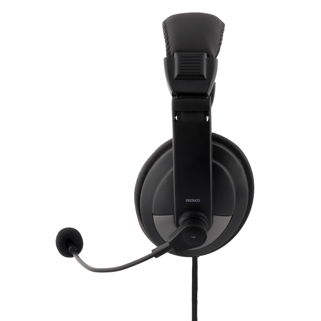 DELTACO Over-Ear Headphones with Microphone, 3.5 mm 4-Pole, Volume Control, Black-rollover image