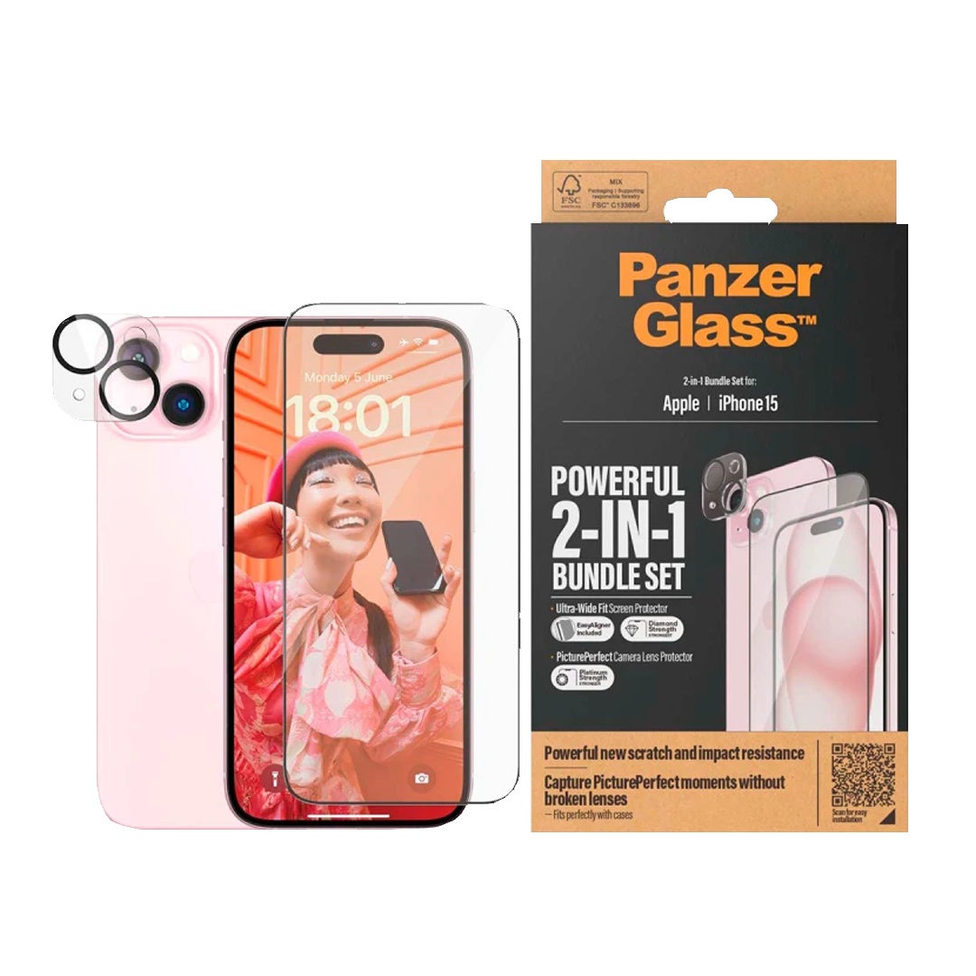 SAFE by PanzerGlass 2-in-1 Protection Bundle for iPhone 15, Clear Case with Screen Protector